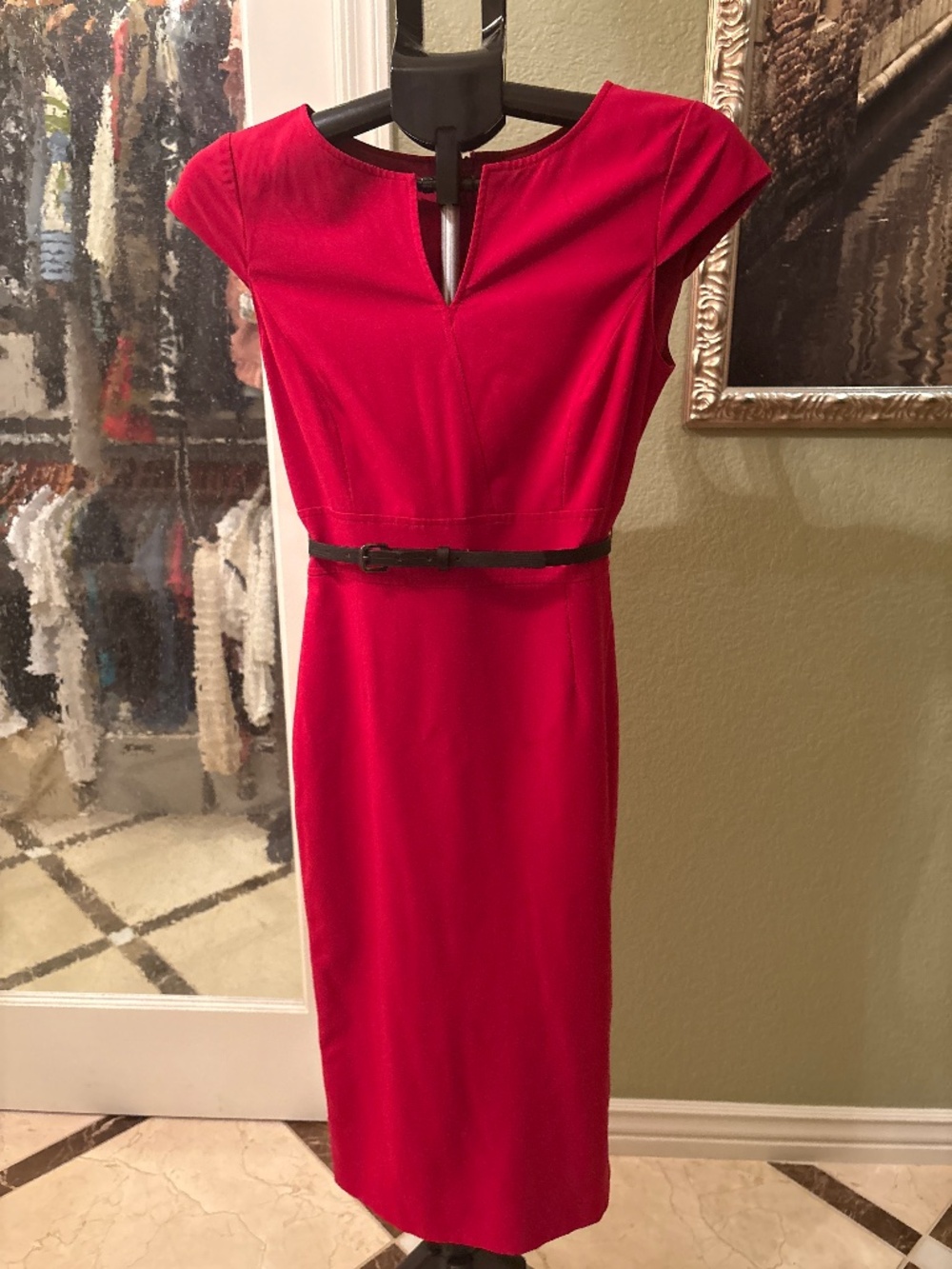 Antonio Melani red Cap Sleeve Belted Sheath Work Dress - Size 4